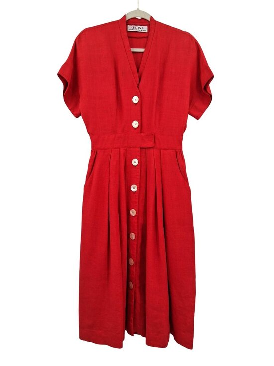 Chetta B Dresses & Skirts - Vintage Chetta B Red Linen Blend Button Front Midi Dress Size 6 Union Made